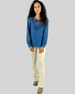 Blusa denim bordada