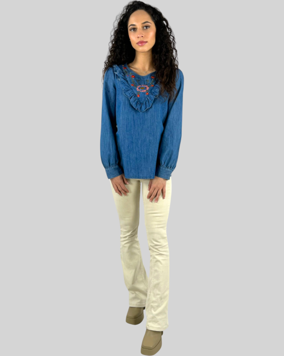 Blusa denim bordada