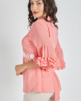 Blusa bordada con cinturón - Tutto Tempo