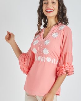 Blusa bordada con cinturón - Tutto Tempo