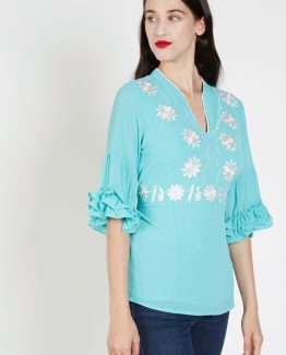 Blusa bordada con cinturón - Tutto Tempo