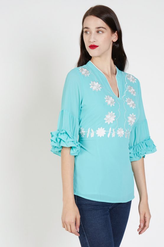 Blusa bordada con cinturón - Tutto Tempo