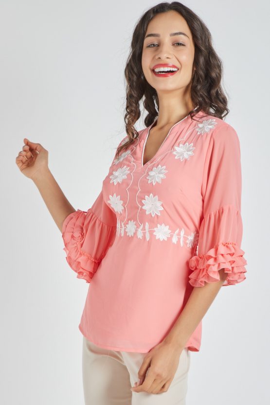 Blusa bordada con cinturón - Tutto Tempo