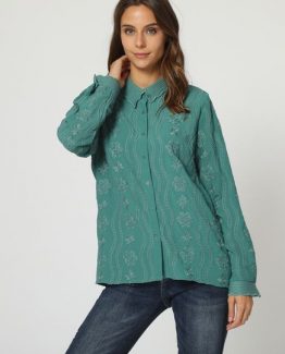 Blusa bordada con cuello clásico - Tutto Tempo