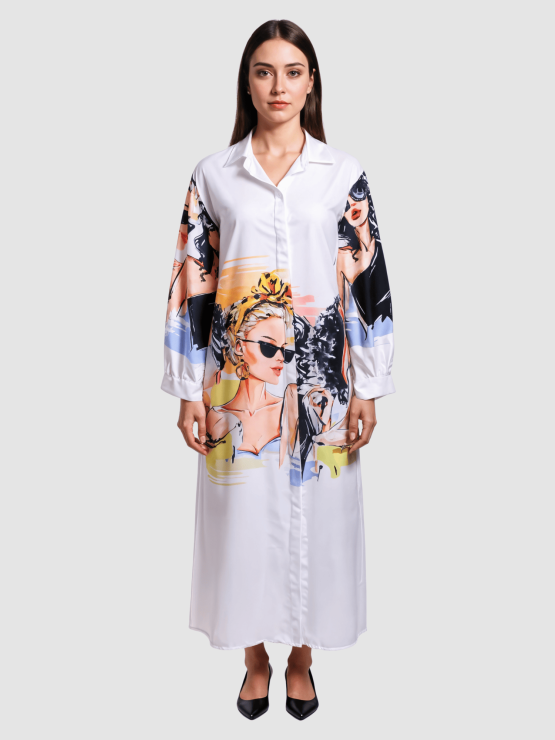 Vestido camisero largo estampado
