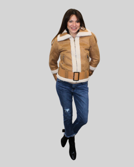 Chaqueta biker efecto piel con cuello y detalles de borreguito