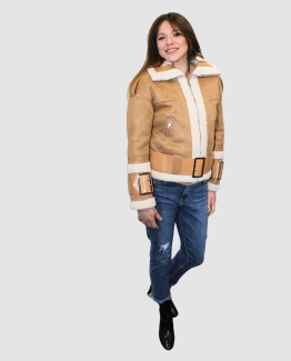 Chaqueta biker efecto piel con cuello y detalles de borreguito