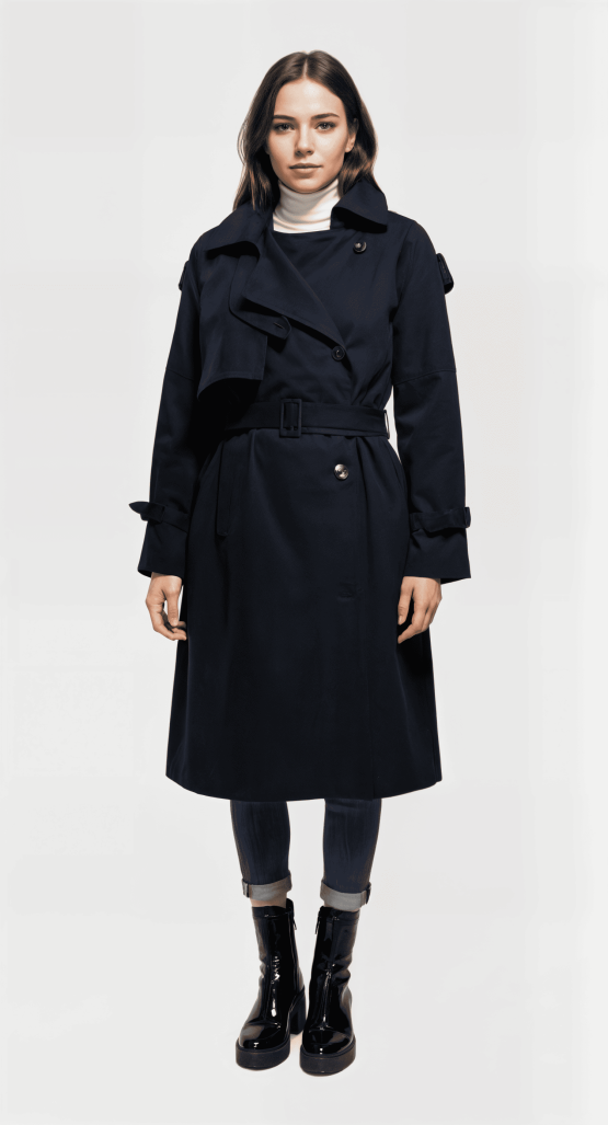 Gabardina Trench Oversize de Mujer en Algodón con Cinturón y Dibujo Posterior