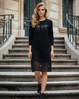 Vestido Largo Midi Mujer Estampado Letras en Mesh