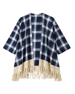 Chaqueta fina tipo kimono estampada de cuadros