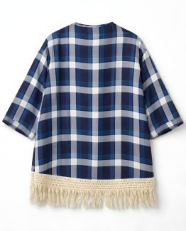 Chaqueta fina tipo kimono estampada de cuadros