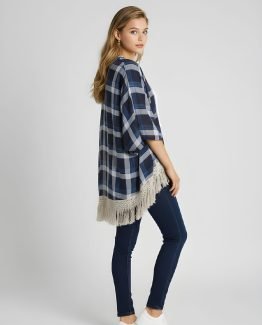 Chaqueta fina tipo kimono estampada de cuadros