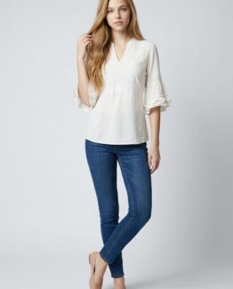 Blusa bordada con cinturón - Tutto Tempo