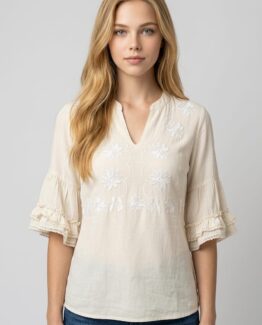Blusa bordada con cinturón - Tutto Tempo