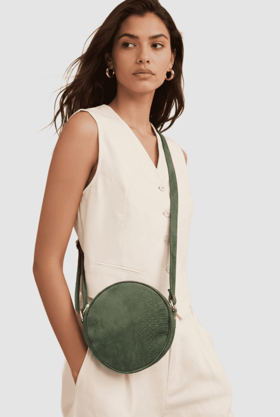 Bolso redondo de imitación ante