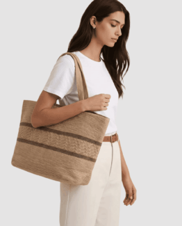 Bolso Shopper Grande de Rafia con Pedrería